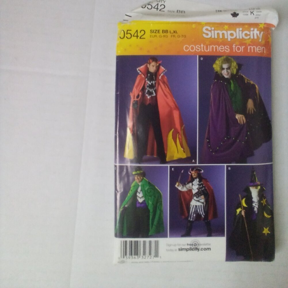 Simplicity Costumes For Men Sewing Pattern L XL #0542